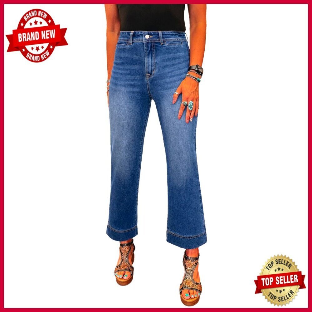 High Waisted Wide Leg Stretch Denim Jeans Inseam 25-26 inch